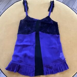 Pinko 100% Purple Silk Black Lace Cami Top Sz 6 Romantic Dark Fairy Feminine